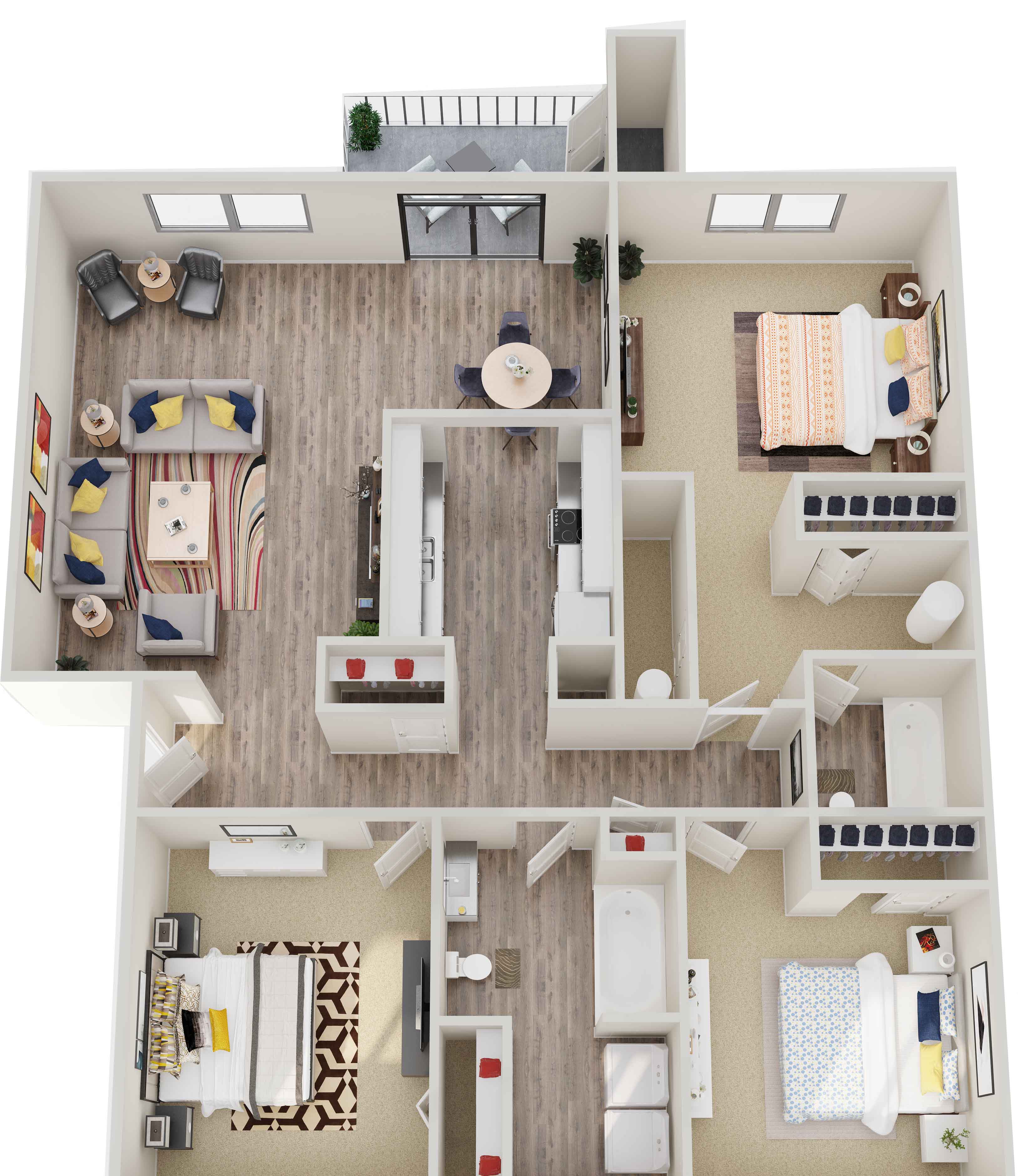 Floor plan for 3 beds, 2 baths, 1190 sqft